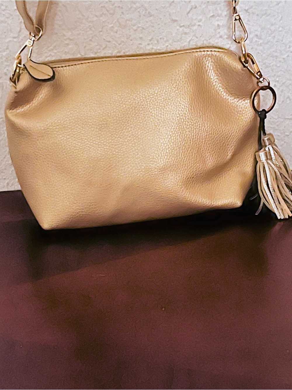 Women's Metallic Gold Crossbody Bag with Tassel